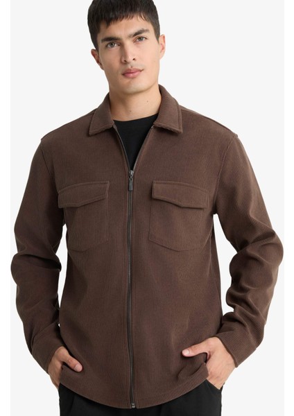 Regular Fit Polo Yaka Fitilli Kadife Gömlek Ceket