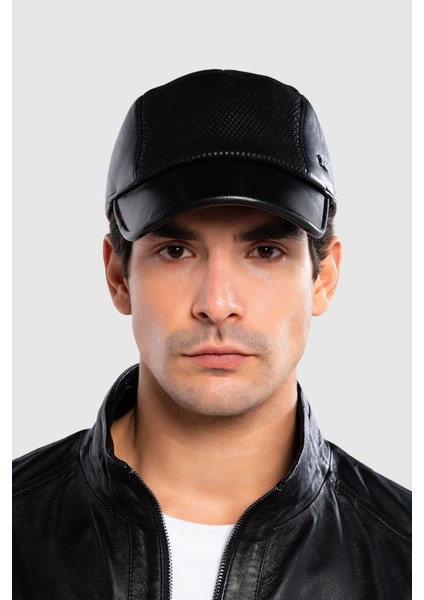 Erkek Hakiki Deri Siyah Beyzbol Şapka 524 1138 Spk SK24-25 Sıyah Dr/bsk