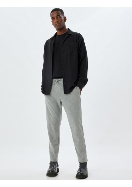 Beli Bağcıklı Pantolon Cep Detaylı Viskon Karışımlı