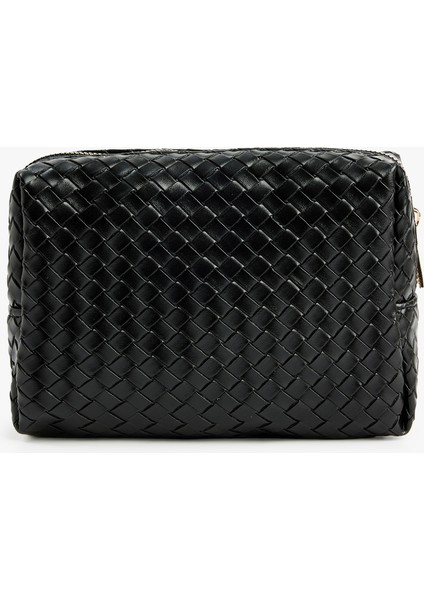 Fermuarlı Örgü Desenli Makyaj Çantası