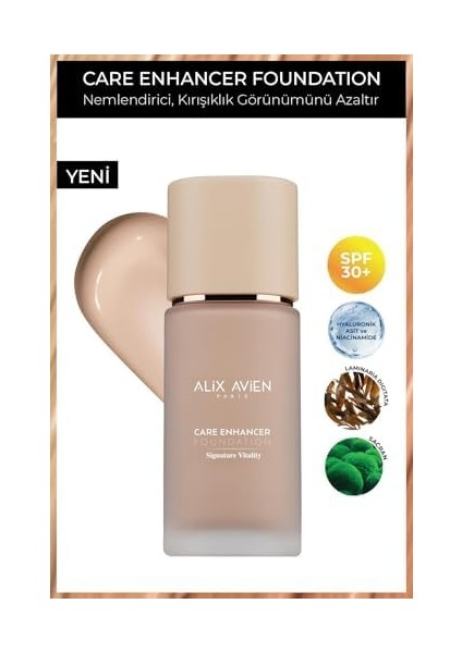 Alix Avien Kırışıklık Karşıtı Nemlendirici SPF30 Parlak Bitişli Fondöten Care Enhancer 803 Rose Buff