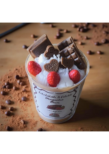 Çikolatalı & Çilekli Magnolia Mum – El Yapımı %100 Soya Wax Kokulu Dekoratif Mum fiyatları