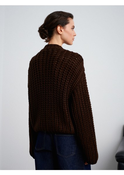 60960 Cep Detaylı Örgü Triko Hırka-Koyu Kahve indirimleri