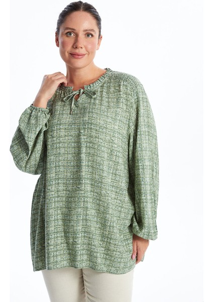 Yeni Sezon Bağlamalı Yaka Desenli Kadın Bluz