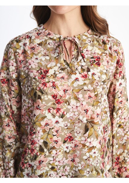 Yeni Sezon Bağlamalı Yaka Çiçekli Uzun Kollu Kadın Bluz modelleri