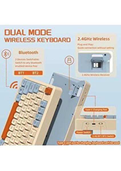 Freewolf M96 2.4g Bt5.0 Çift Bağlantılı Membran Oyun Klavyesi RGB Özellikli modelleri
