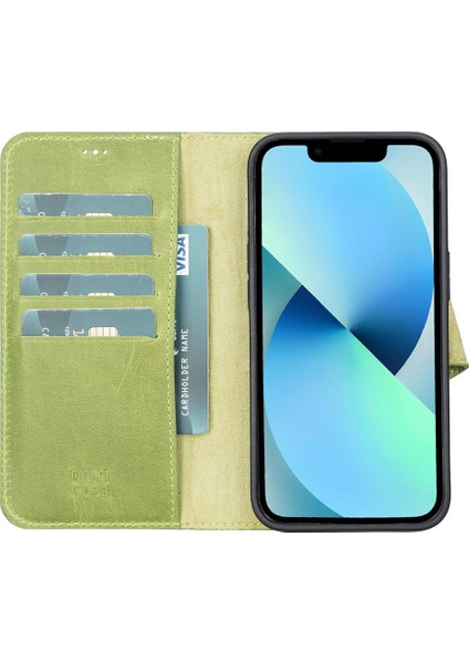 Apple iPhone 13 Uyumlu Deri Cüzdanlı Kılıf Antik Yeşil fırsatları