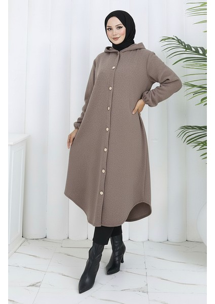 Önden Düğmeli Kapüşonlu Kaşe Kap 0188-03 Vizon fiyatları