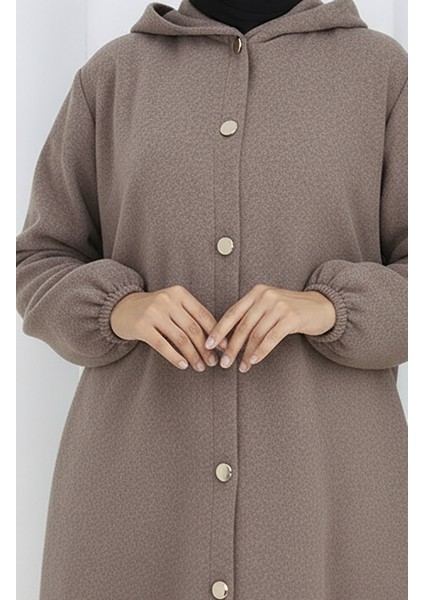 Önden Düğmeli Kapüşonlu Kaşe Kap 0188-03 Vizon indirimleri