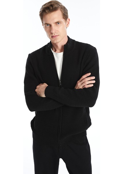 Yeni Sezon Standart Kalıp Dik Yaka Erkek Triko Hırka