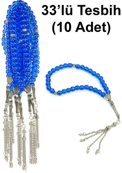 10 Adet 33LÜ Hac Umre Hediyelik Tesbih - Mavi
