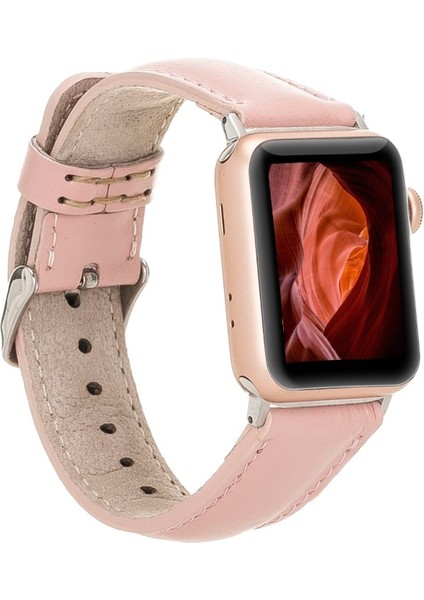 Apple Watch Uyumlu Deri Kordon 42-44-45MM Nu2 Pembe