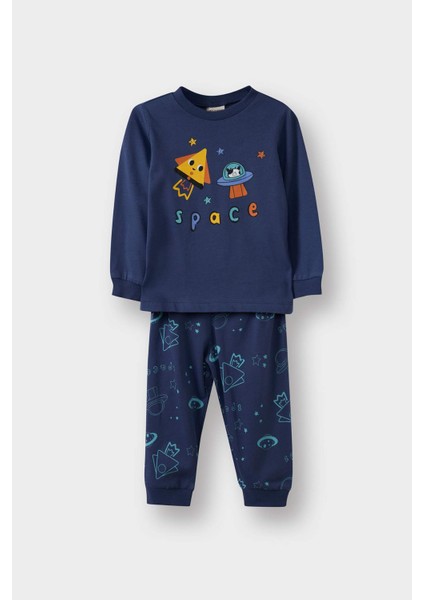 Erkek Bebek Pijama Takımı Uzay Baskılı Uzun Kollu Penye Üst Uzun Alt G4401A525WN