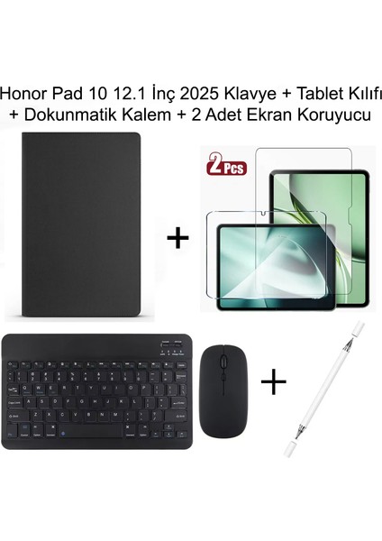 Honor Pad 10 12.1 Inç 2025 Uyumlu Standlı Kılıf Dokunmatik Kalem ve Klavye Set
