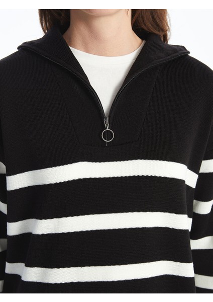 Yeni Sezon Dik Yaka Çizgili Oversize Kadın Triko Kazak modelleri