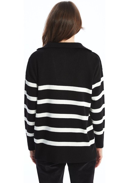 Yeni Sezon Dik Yaka Çizgili Oversize Kadın Triko Kazak fırsatları