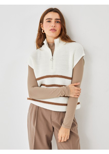 Yeni Sezon Bisiklet Yaka Çizgili Oversize Kadın Triko Süveter