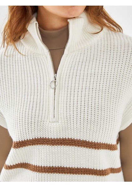 Yeni Sezon Bisiklet Yaka Çizgili Oversize Kadın Triko Süveter modelleri