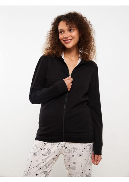 Yeni Sezon Kapüşonlu Düz Uzun Kollu Kadın Pijama Üst