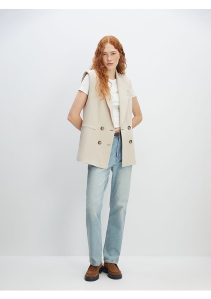 Yeni Sezon Kruvaze Yaka Düz Keten Karışımlı Kadın Klasik Yelek fiyatları