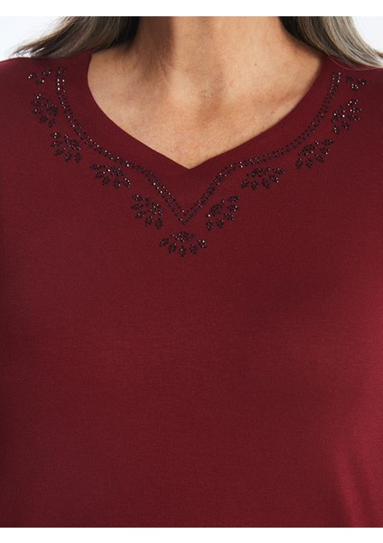 Yeni Sezon Bisiklet Yaka Parlak Taşlı Kadın Bluz modelleri