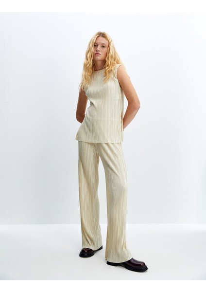 Yeni Sezon Beli Lastikli Dokulu Kadın Pantolon