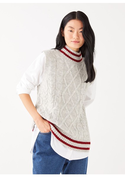 Yeni Sezon Yarım Balıkçı Yaka Desenli Kadın Triko Süveter