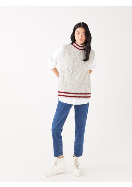 Yeni Sezon Yarım Balıkçı Yaka Desenli Kadın Triko Süveter modelleri