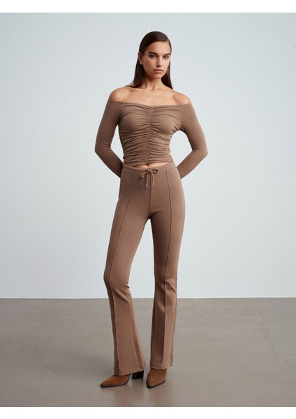 32089 Omuzları Açık Büzgülü Top-Vizon modelleri