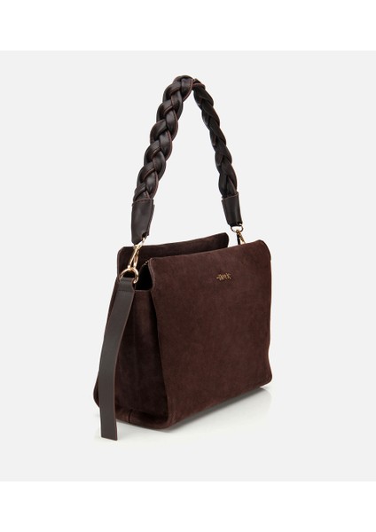 03CAH316250A480 KADIN Süet Deri Kahverengi Örgü Askı Detaylı Omuz Çantası modelleri