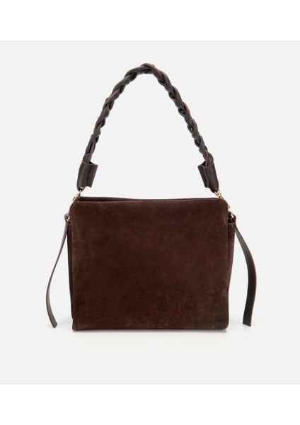 03CAH316250A480 KADIN Süet Deri Kahverengi Örgü Askı Detaylı Omuz Çantası