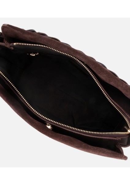 03CAH316250A480 KADIN Süet Deri Kahverengi Örgü Askı Detaylı Omuz Çantası