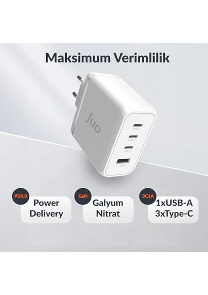 100W 4 Portlu Usb-C + Usb-A Gan Şarj Aleti & & Uyumlu Pd Type-C Hızlı Şarj Cihazı Beyaz fiyatları