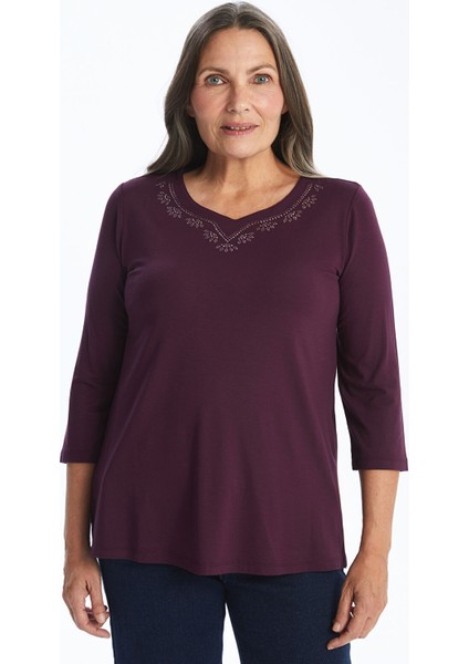 Yeni Sezon V Yaka Parlak Taşlı Kadın Bluz