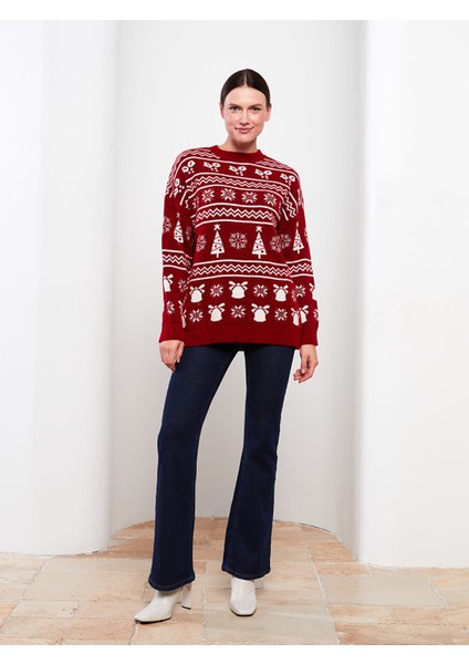 Yeni Sezon Bisiklet Yaka Yılbaşı Temalı Uzun Kollu Kadın Triko Kazak modelleri