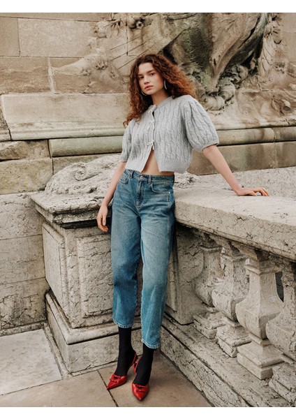 Yeni Sezon Kurdele Detaylı Balon Kollu Prenses Kazak