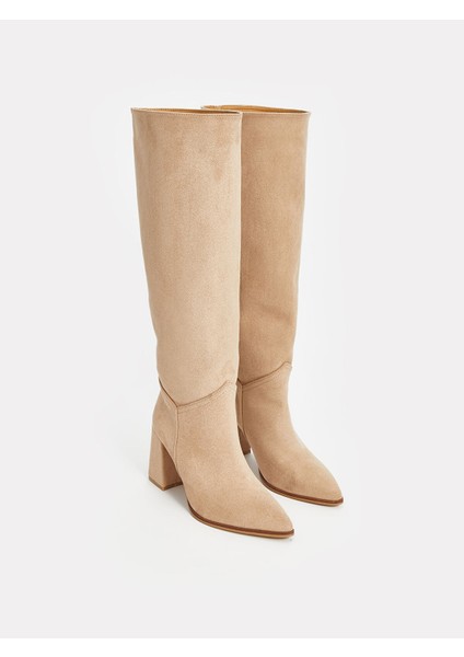 Yeni Sezon Deri Görünümlü Kadın Diz Üstü Çizme