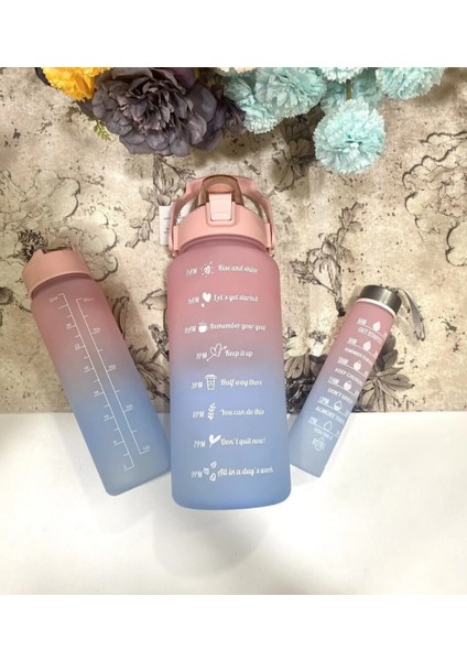 3'lü Motivasyon Su Matarası Şisesi 2 Lt + 750ML+280ML Sticker Hediyeli