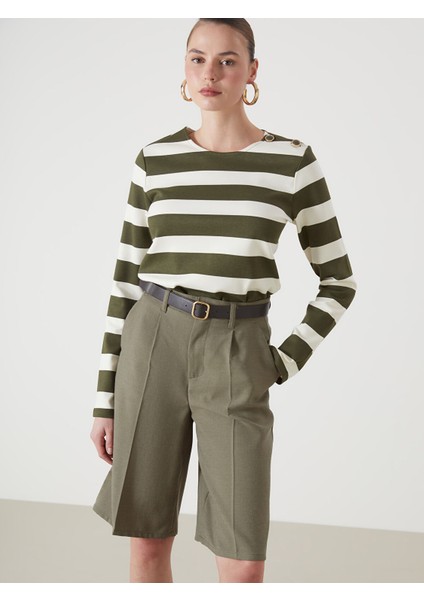 Yeni Sezon Bisiklet Yaka Çizgili Kadın Tişört