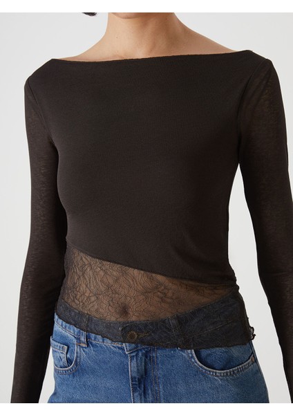 Yeni Sezon Kayık Yaka Dantel Detaylı Kadın Bluz modelleri