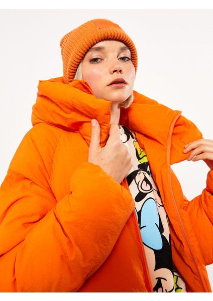 Yeni Sezon Kadın Kapüşonlu Düz Şişme Mont modelleri