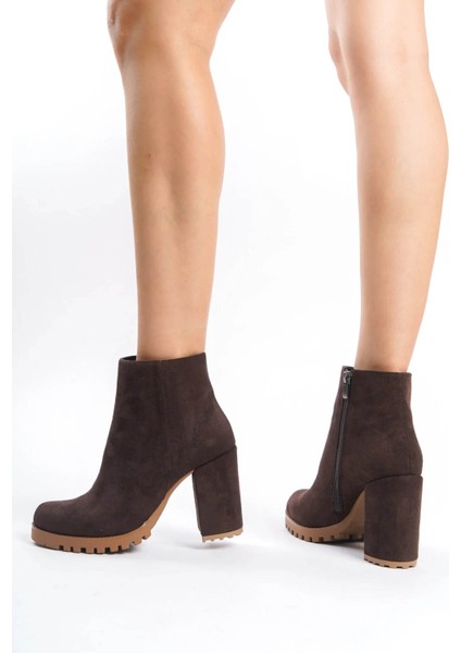 Süet Topuklu Kahverengi Kadın Bot & Bootie 167-5008