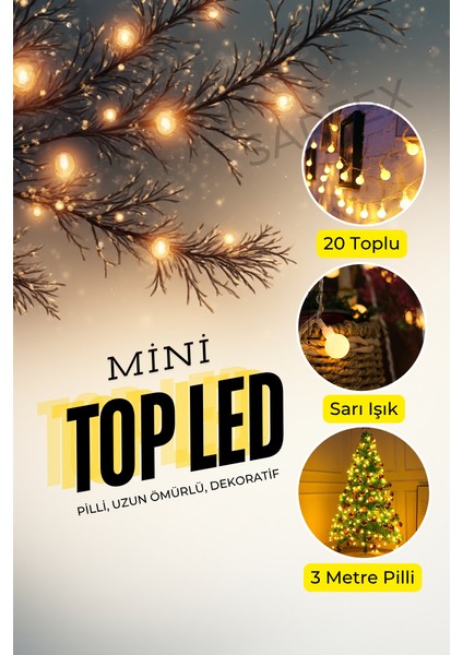 Mini Top Led, 3 Metre 20 LED Pilli Gün Işığı