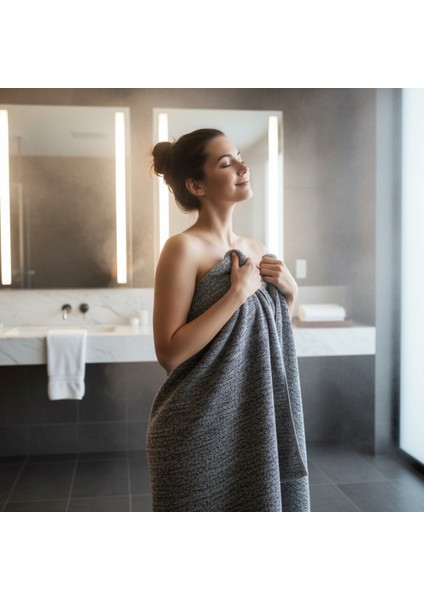 Premıum Amerıkan Pamuk Gri Siyah Kırçıllı Havlu 100X175 1000 Gram