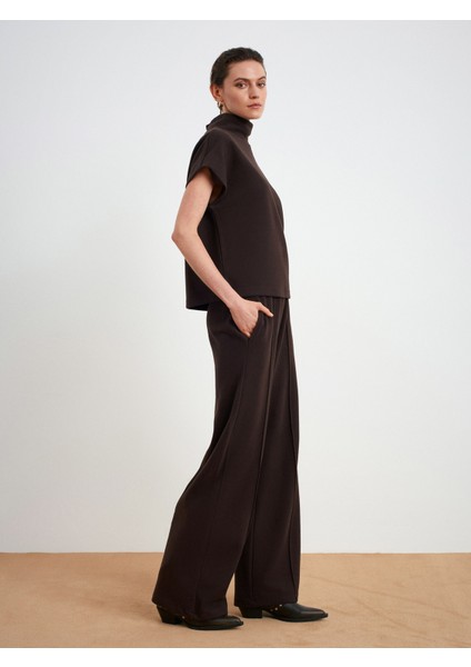 71927 Beli Lastikli Dikiş Detaylı Bol Eşofman-Koyu Kahve modelleri