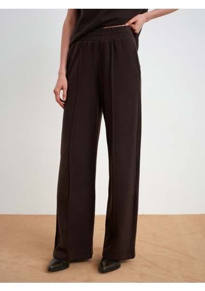 71927 Beli Lastikli Dikiş Detaylı Bol Eşofman-Koyu Kahve indirimleri