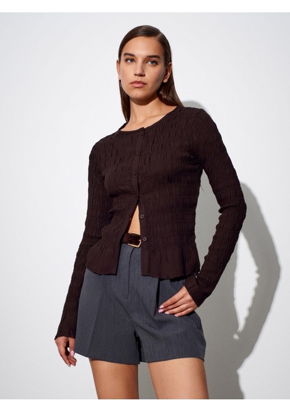 50926 Düğmeli Gipeli Top-Koyu Kahve
