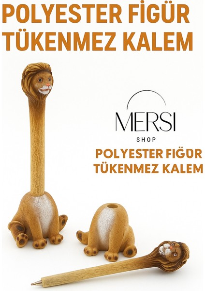 Aslan Figürlü Polyester Tükenmez Kalem (Standlı)