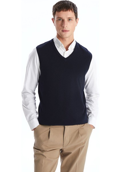 Yeni Sezon Standart Kalıp V Yaka Erkek Triko Süveter