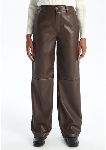 Yeni Sezon Dar Fit Kadın Deri Görünümlü Pantolon modelleri